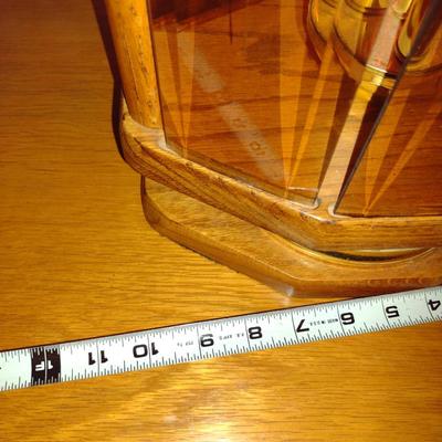 Vintage MCM Table Top 3-Way Lamp- Oak, Brass, and Etched Amber Glass (Choice B)