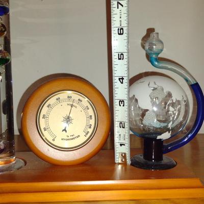 Table Top Galileo Thermometer, Hygrometer and Glass Fluid Barometer