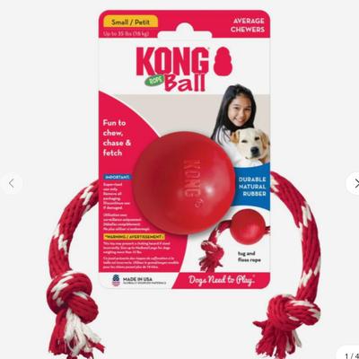 NWT KONG Small Red Dog Ball with Rope Toy