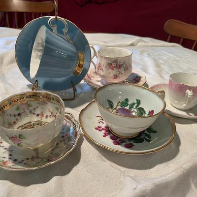 Assorted Bone China Teacups and Saucers