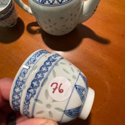 Vintage Rice Grain Tienshan Flower Pattern Porcelain Teapot and Teacups