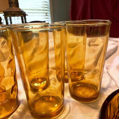 Vintage Set of Hazel Atlas DiamondAmber/Gold Glassware