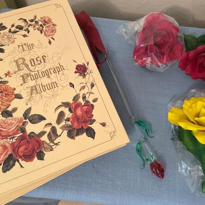 Fabar Porcelain & glass roses with Rose photo albums