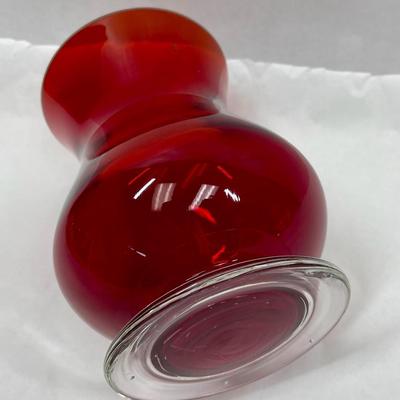 Red Glass Candle Holder with Clear Glass Base