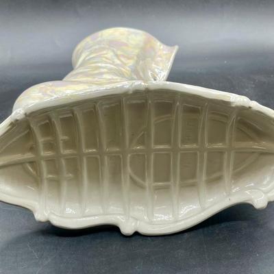 Atlantic Mold Opalescent White Lace-up Boot Vase