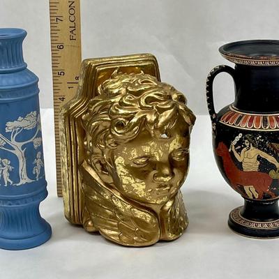 3 piece lot - 2 vases and one bookend