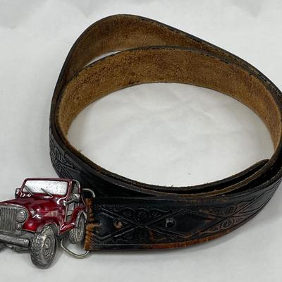 Men's Leather Belt with Red Jeep Belt Buckle by Buckles of America