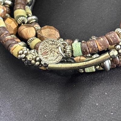 Brown and green wire beaded bracelet