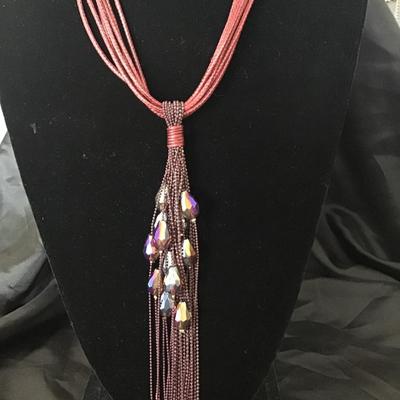 Beautiful Crystal And Metal Beaded Necklace Leather Style Chain