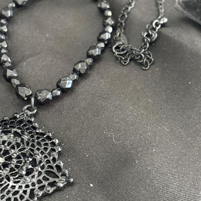 MN black chain and beaded necklace with black pendant