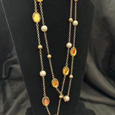 Gold toned women’s long fashion necklace