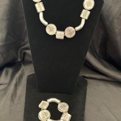 Chunky frosted glass necklace and Stretchy bracelet