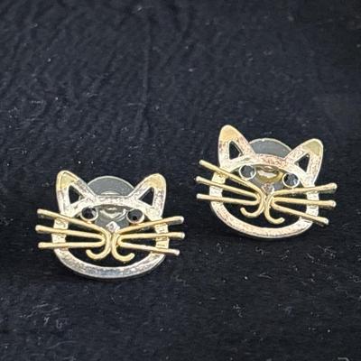 Silver and Gold Cat Face Earring Gift Set