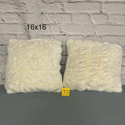 Set of White Plush Throw Pillows - 16x16
