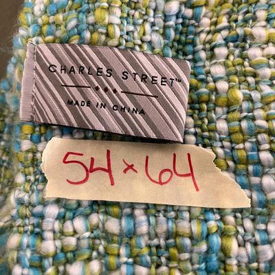 Blue, White and Green Knit Throw Blanket - 54x64