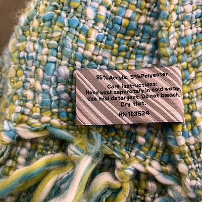 Blue, White and Green Knit Throw Blanket - 54x64