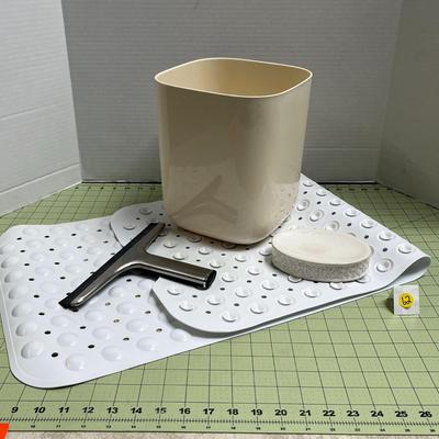 Bathroom Accessories - Trash Bin, Non-Slip Shower Liner, Soap Dish and Squeegee