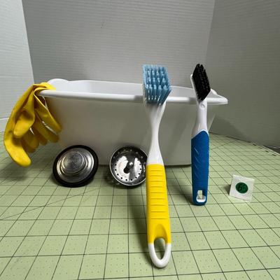 Cleaning Supplies - Gloves, Sink Stoppers, Cleaning Brushes, Wash Bin