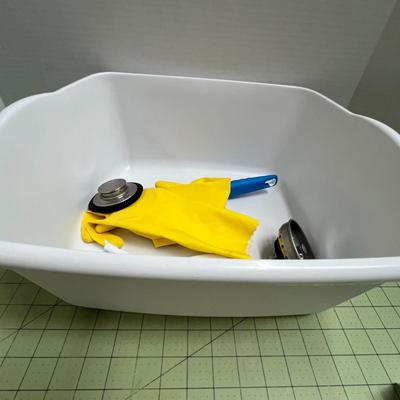 Cleaning Supplies - Gloves, Sink Stoppers, Cleaning Brushes, Wash Bin
