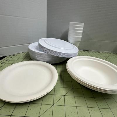 Plastic Forks, Plates and Plastic Cups Set with Silverware Holder