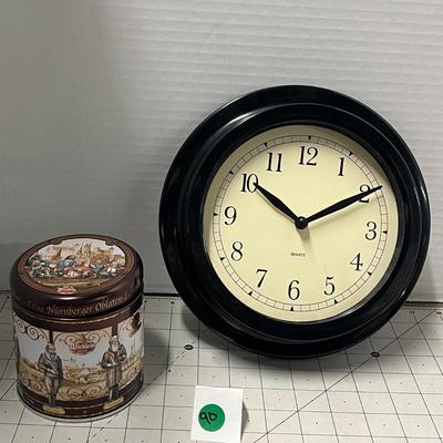 Ikea Clock and Wicklein German Tin Container