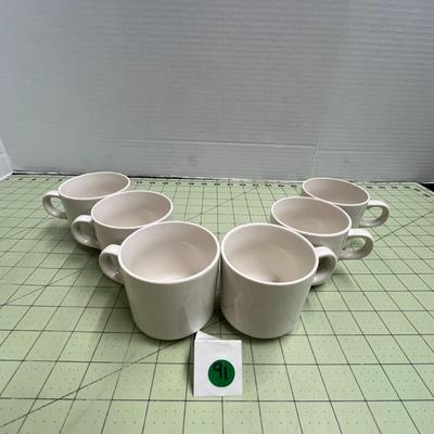 Set of 6 White Coffee Mugs