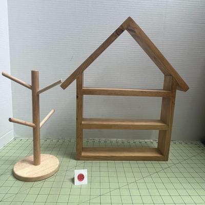Cute Wooden Shelf and Wooden Tree Stand