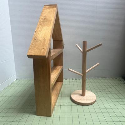 Cute Wooden Shelf and Wooden Tree Stand