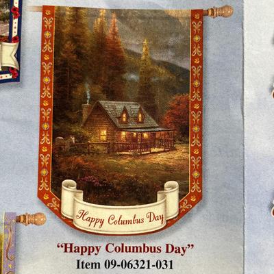 Thomas Kinkade - Year of Glad Tidings - Flag Collection - 'Happy Columbus Day' Flag. 28x40