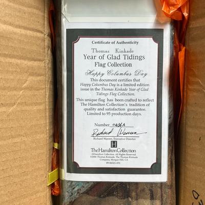 Thomas Kinkade - Year of Glad Tidings - Flag Collection - 'Happy Columbus Day' Flag. 28x40