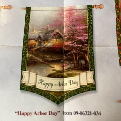 Thomas Kinkade - Year of Glad Tidings - Flag Collection - 'Happy Arbor Day' Flag. 28x40