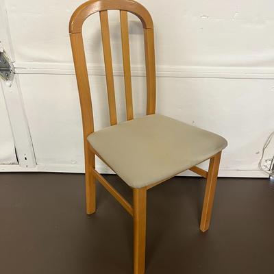 Wooden Table Chair with tan upholstered seat (1 piece) - 18x16x37