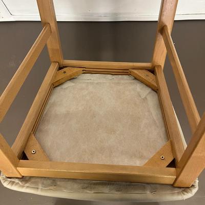 Wooden Table Chair with tan upholstered seat (1 piece) - 18x16x37