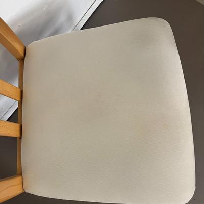 Wooden Table Chair with tan upholstered seat (1 piece) - 18x16x37