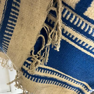 Mexican Blue, Red and Cream Colored Poncho - One Size