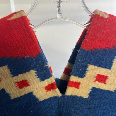 Mexican Blue, Red and Cream Colored Poncho - One Size
