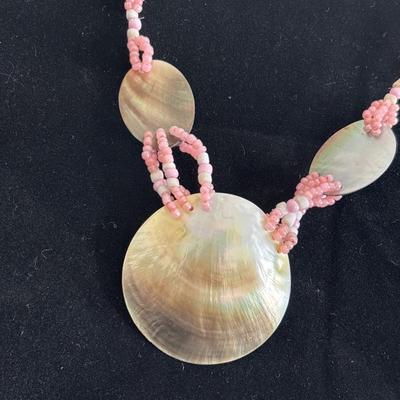 Opera shell pink beaded necklace