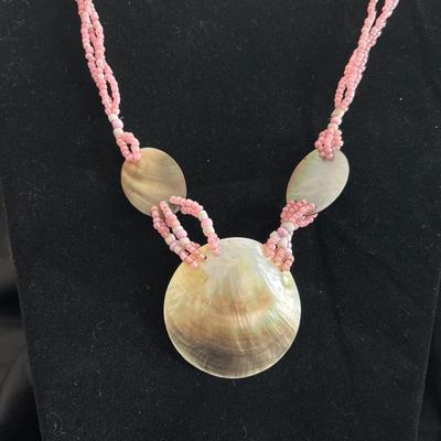 Opera shell pink beaded necklace