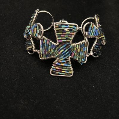 Handmade iridescent beaded wire wrapped bracelet