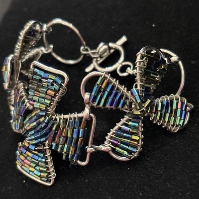 Handmade iridescent beaded wire wrapped bracelet