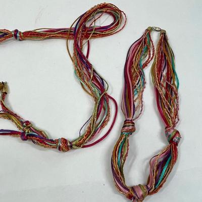Muti-strand, multi-colored string belt and necklace