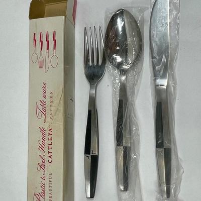 3 pc set pf flatware Stainless Steel and Black Faux wood from Japan