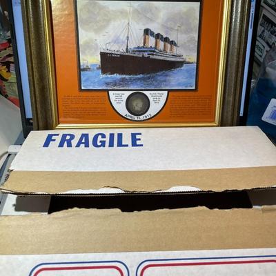 Vintage S.S. Titanic a Ship to Remember Commemorative Framed Display W/ 1912 Barber Half Dollar as Pictured.