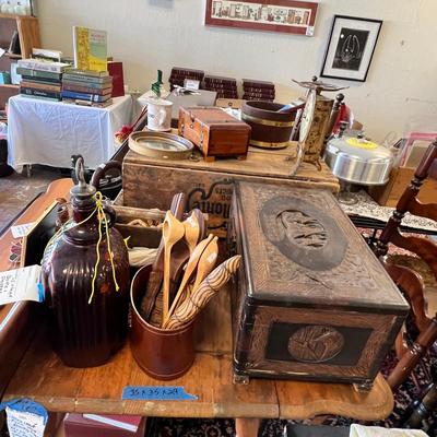 Del Monte fruit crate, Dorthey Box, Vintage Whiskey Bottle