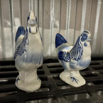Pair Of Blue Chickens Figurines