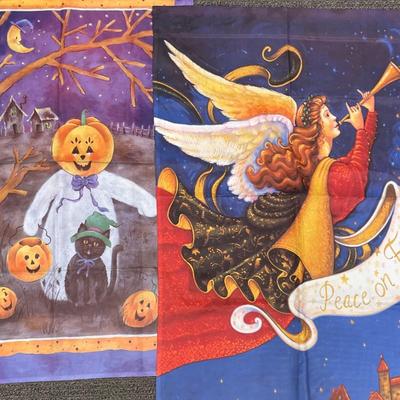 Lot of 3 Regular Sized Garden Flags - 4th of July, Halloween, Angels