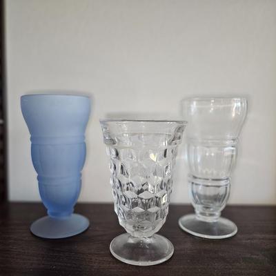 3 Vintage Tall Ice Cream Sundae Glasses