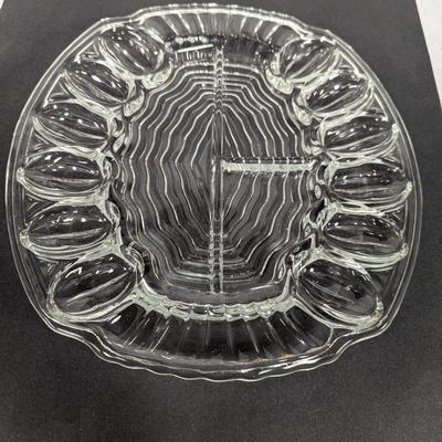 Clear Glass Deviled Egg & Divided Relish Plate