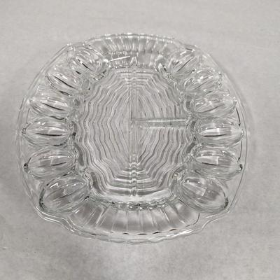 Clear Glass Deviled Egg & Divided Relish Plate