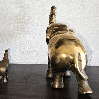 8 inch Tall Brass Elephant with 3 inch small elephant